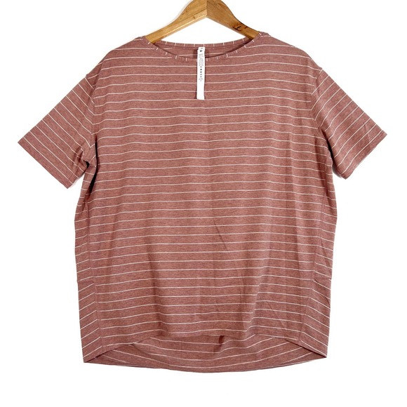 lululemon athletica Tops - Lululemon Back In Action Short Sleeve Stripe Heathered Spiced Chai White Size 8